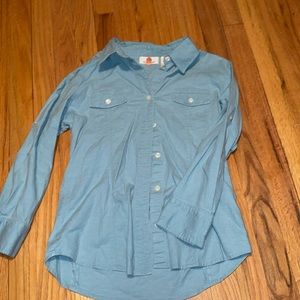 blue- button up shirt